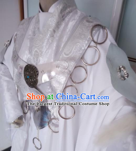 Chinese Puppet Show Taoist Priest Garment Costumes Ancient Warrior Monk White Uniforms Traditional Cosplay Swordsman Clothing