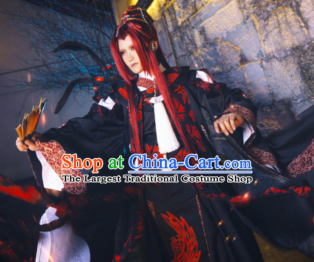 Chinese Traditional Cosplay Swordsman Clothing Puppet Show Young Childe Garment Costumes Ancient Royal King Black Uniforms