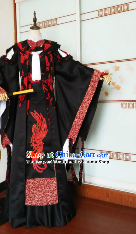 Chinese Traditional Cosplay Swordsman Clothing Puppet Show Young Childe Garment Costumes Ancient Royal King Black Uniforms
