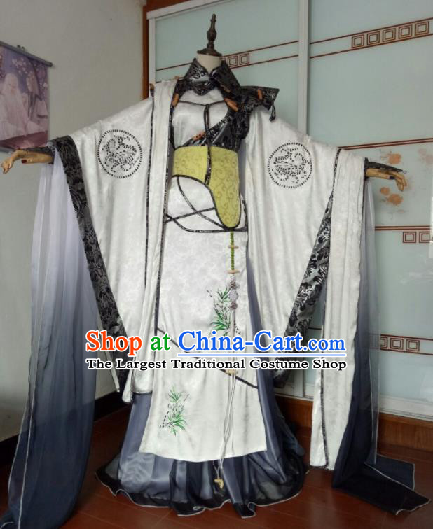 Chinese Traditional Cosplay Noble Childe Clothing Puppet Show Prince Garment Costumes Ancient Swordsman White Uniforms