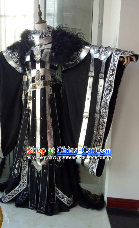 Chinese Ancient Swordsman Black Uniforms  Traditional Cosplay Demon King Clothing Puppet Show Warrior Garment Costumes