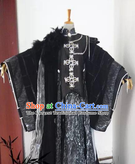 China Traditional Puppet Show Female Knight Garment Costumes Ancient Swordswoman Clothing Cosplay Queen Black Dress Outfits
