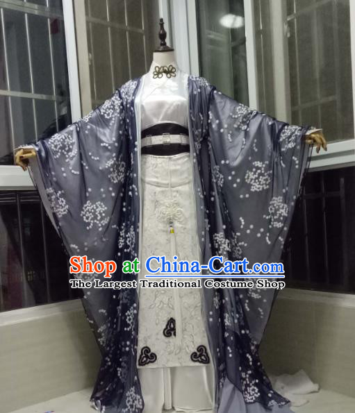 Chinese Puppet Show Royal Prince Garment Costumes Ancient Taoist Priest Grey Uniforms Traditional Cosplay Swordsman Clothing