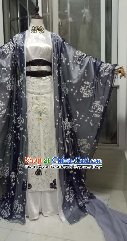 Chinese Puppet Show Royal Prince Garment Costumes Ancient Taoist Priest Grey Uniforms Traditional Cosplay Swordsman Clothing