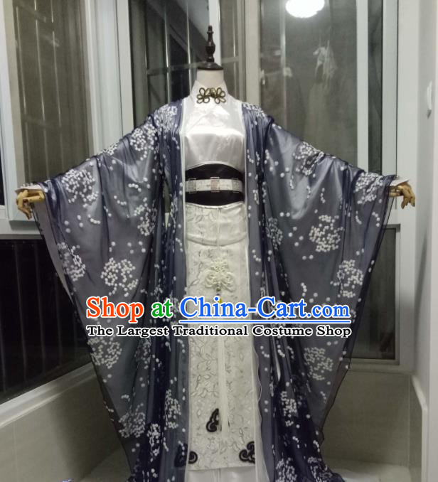 Chinese Puppet Show Royal Prince Garment Costumes Ancient Taoist Priest Grey Uniforms Traditional Cosplay Swordsman Clothing