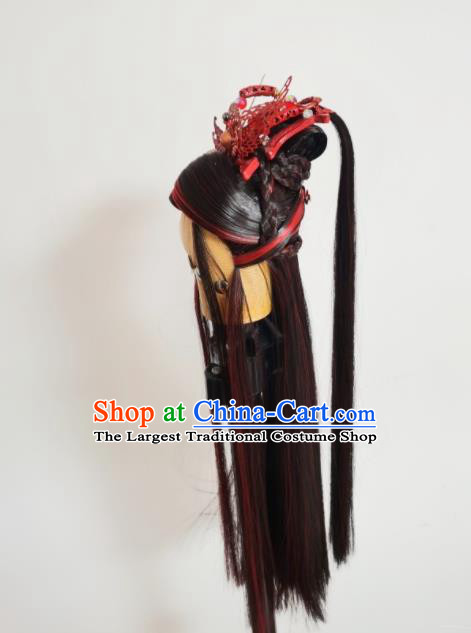 Handmade China Traditional Puppet Show Shangguan Hongxin Headdress Ancient Swordsman Hairpieces Cosplay King Brown Wigs and Hair Crown
