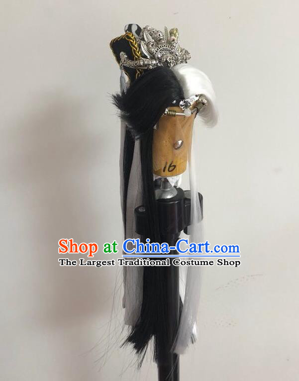 Handmade China Ancient Taoist Priest Hairpieces Cosplay Kawaler Wigs and Hair Crown Traditional Puppet Show Swordsman King Headdress