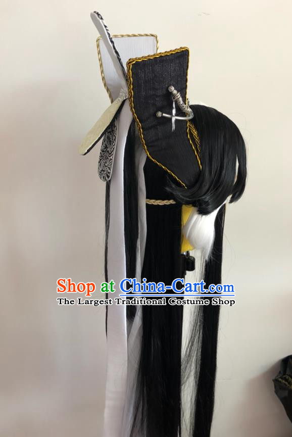 Handmade China Traditional Puppet Show King Headdress Ancient Knight Hairpieces Cosplay Swordsman Wigs and Hair Accessories