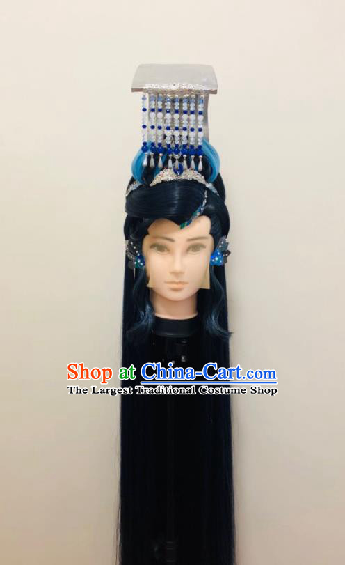 Handmade China Traditional Puppet Show Ao Qiansui Hairpieces Ancient Swordsman Headdress Cosplay Dragon King Wigs and Hair Crown