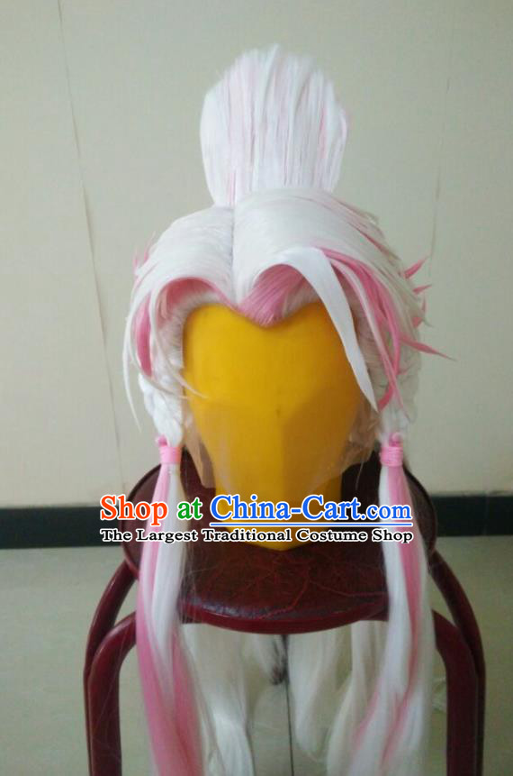 Chinese Traditional Puppet Show Fairy Princess Hairpieces Cosplay Queen Hair Accessories Ancient Swordswoman White Wigs Headwear