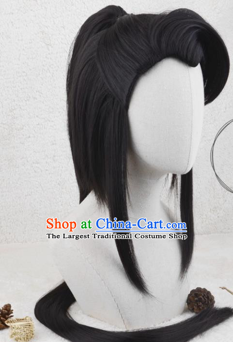 Handmade China Ancient Chivalrous Male Headdress Cosplay Swordsman Black Wigs Traditional Qin Dynasty Young Hero Hairpieces