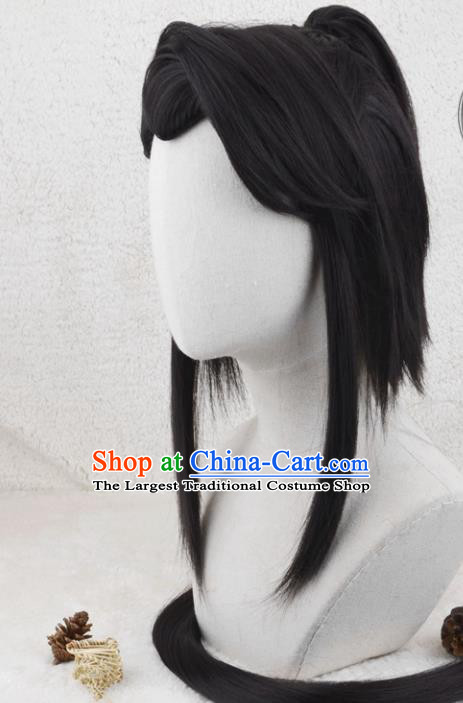 Handmade China Ancient Chivalrous Male Headdress Cosplay Swordsman Black Wigs Traditional Qin Dynasty Young Hero Hairpieces