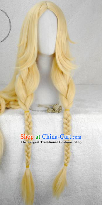Chinese Ancient Palace Princess Golden Wigs Headwear Traditional Female Swordsman Hairpieces Cosplay Fairy Hair Accessories