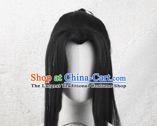 Handmade China Ancient Swordsman Headdress Cosplay Young Knight Black Wigs Traditional Qin Dynasty Chivalrous Male Hairpieces