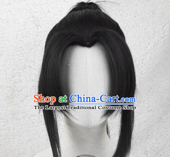 Handmade China Traditional Qin Dynasty Young Male Hairpieces Ancient Swordsman Headdress Cosplay Chivalrous Knight Black Wigs