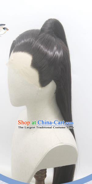 Handmade China Ancient Swordsman Headdress Cosplay Young Knight Wigs Traditional Word of Honor Cao Weining Hairpieces