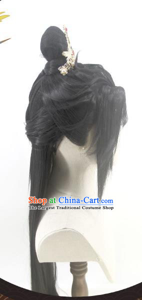 Handmade China Traditional Chivalrous Expert Hairpieces Ancient Hanfu Young Knight Headdress Cosplay Swordsman Wigs