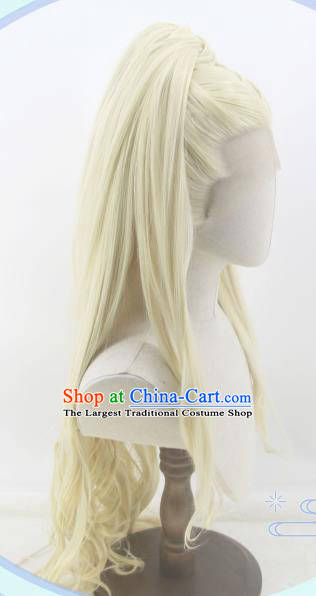 Handmade China Traditional Hanfu Swordsman Hairpieces Ancient Young Knight Headdress Cosplay Noble Childe Golden Wigs