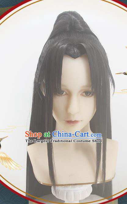 Handmade China Ancient Young Hero Headdress Cosplay Noble Childe Black Wigs Traditional Hanfu Swordsman Hairpieces