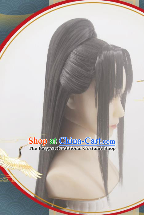 Handmade China Ancient Young Hero Headdress Cosplay Noble Childe Black Wigs Traditional Hanfu Swordsman Hairpieces