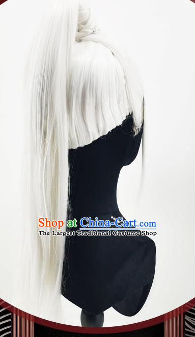 Handmade China Traditional Honor of Kings Han Xin Hairpieces Ancient Young Hero Headdress Cosplay Swordsman White Wigs