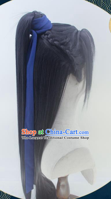 Handmade China Ancient Taoist Priest Headdress Cosplay Swordsman Black Wigs Traditional Hanfu Ming Dynasty Hairpieces