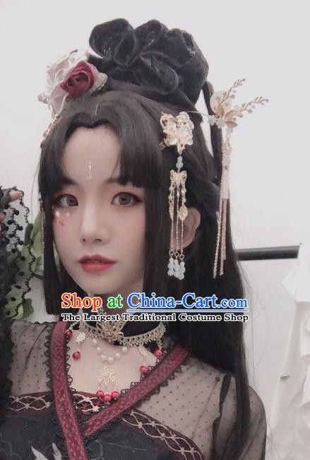 Chinese Ancient Young Beauty Wigs Headwear Traditional Jin Dynasty Princess Hairpieces Cosplay Imperial Consort Hair Accessories