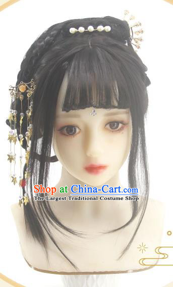 Chinese Cosplay Young Lady Hair Accessories Ancient Princess Bangs Wigs Headwear Traditional Ming Dynasty Hairpieces