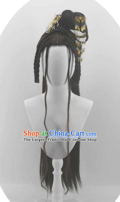 Chinese Traditional Song Dynasty Hanfu Hairpieces Cosplay Palace Beauty Hair Accessories Ancient Court Princess Wigs Headwear