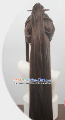 Handmade China Traditional Jin Dynasty Childe Hairpieces Ancient Swordsman Headdress Cosplay Young Knight Brown Wigs