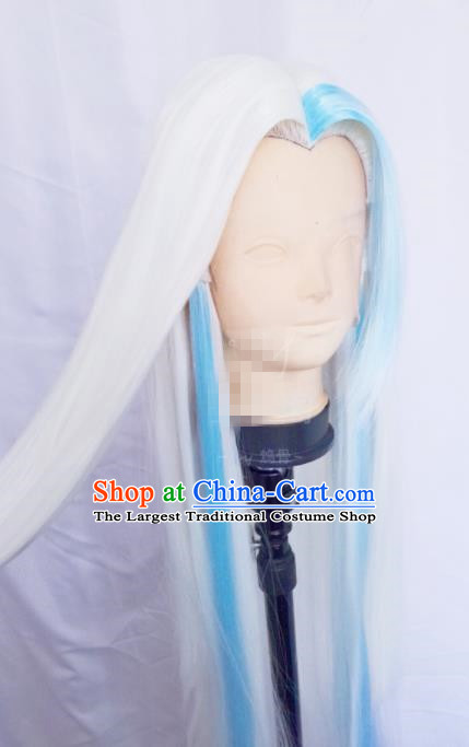 Handmade China Ancient Swordsman Headdress Cosplay Taoist Priest Wigs Traditional Chivalrous Male Hairpieces