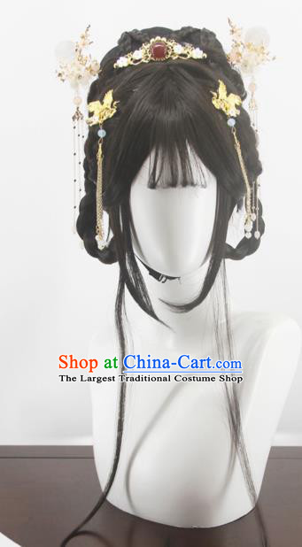 Chinese Traditional Hanfu Tang Dynasty Hairpieces Cosplay Young Lady Hair Accessories Ancient Princess Bangs Wigs Headwear