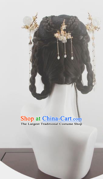 Chinese Traditional Hanfu Tang Dynasty Hairpieces Cosplay Young Lady Hair Accessories Ancient Princess Bangs Wigs Headwear