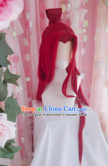 Chinese Traditional Hanfu Swordswoman Hairpieces Cosplay Fairy Hair Accessories Ancient Princess Red Wigs Headwear