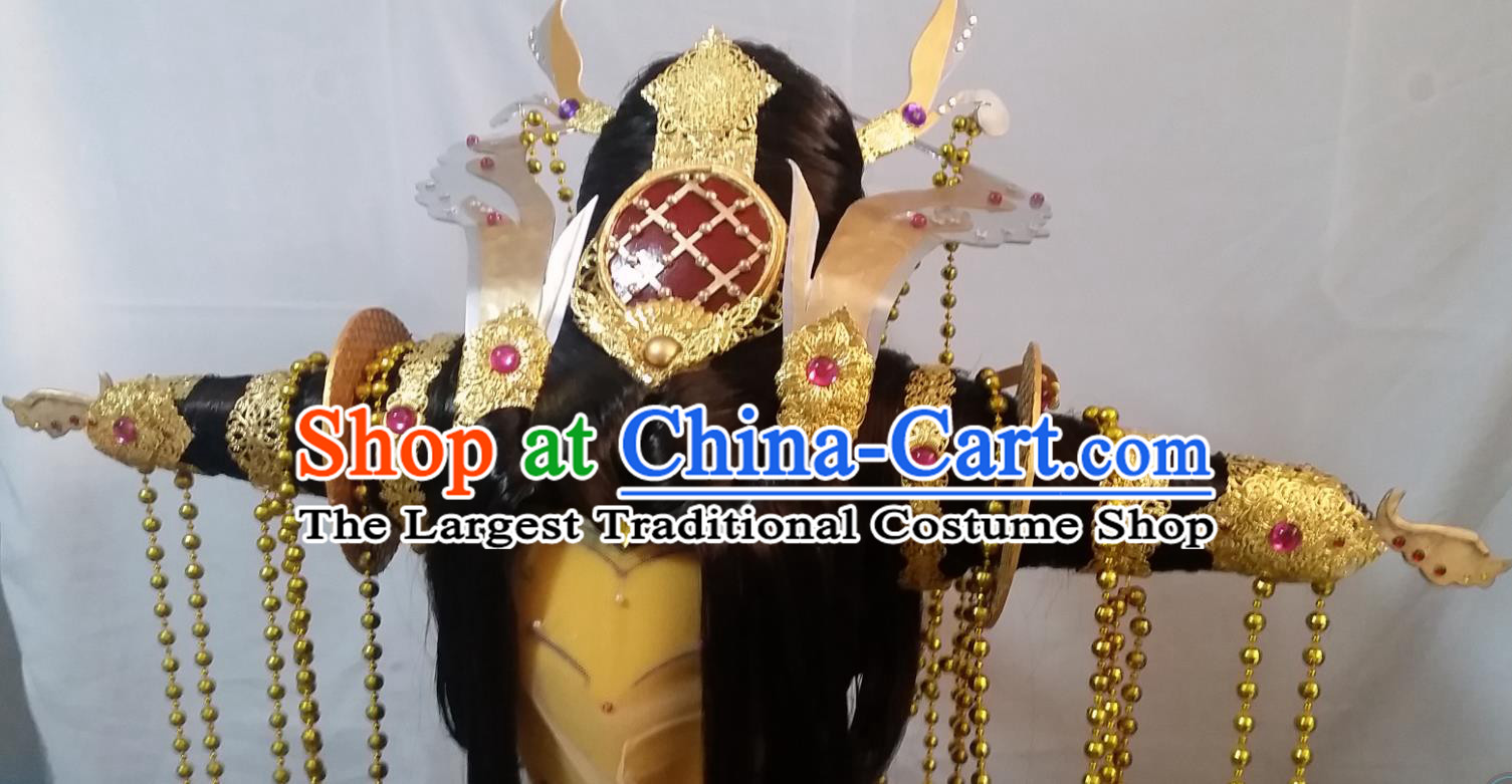 Chinese Cosplay Fairy Queen Hair Accessories Ancient Goddess Wigs Headwear Traditional Puppet Show Empress Hairpieces