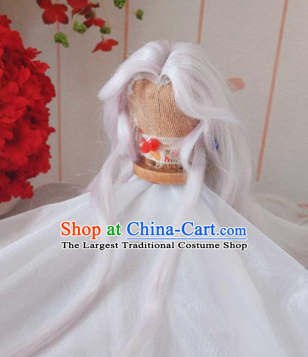 Handmade China Ancient Elderly Male Headdress Cosplay Swordsman White Wigs Traditional Puppet Show Ren Piaomiao Hairpieces