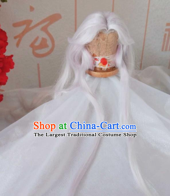 Handmade China Ancient Elderly Male Headdress Cosplay Swordsman White Wigs Traditional Puppet Show Ren Piaomiao Hairpieces