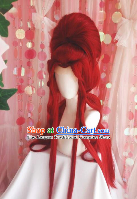 Chinese Traditional Puppet Show Goddess Hairpieces Cosplay Swordswoman Hair Accessories Ancient Queen Red Wigs Headwear