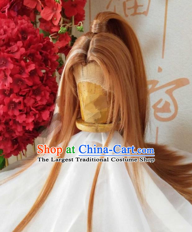 Handmade China Ancient Chivalrous Swordsman Headdress Cosplay Kawaler Golden Wigs Traditional Puppet Show Feng Xiaoyao Hairpieces