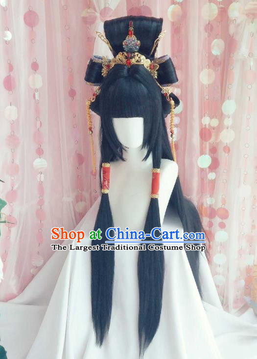 Chinese Traditional Puppet Show Feng Cailing Hairpieces Cosplay Goddess Hair Accessories Ancient Fairy Princess Wigs and Hair Crown Headwear