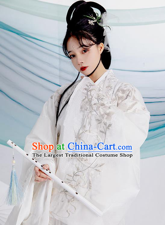 China Traditional Court Woman White Hanfu Dress Apparels Ancient Imperial Consort Garment Costumes Jin Dynasty Historical Clothing Complete Set