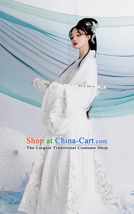 China Traditional Court Woman White Hanfu Dress Apparels Ancient Imperial Consort Garment Costumes Jin Dynasty Historical Clothing Complete Set