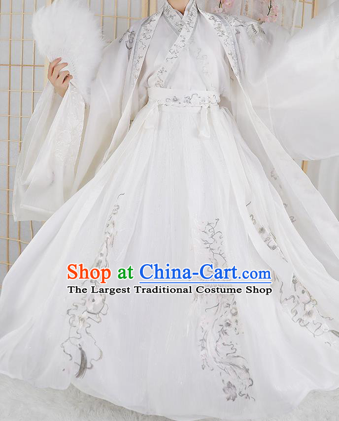 China Traditional Court Woman White Hanfu Dress Apparels Ancient Imperial Consort Garment Costumes Jin Dynasty Historical Clothing Complete Set