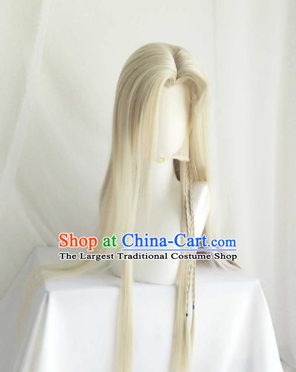 Handmade China Cosplay Swordsman Golden Wigs Traditional Puppet Show Immortal Hairpieces Ancient Young Childe Headdress
