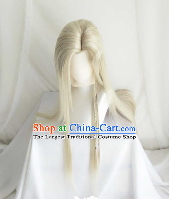Handmade China Cosplay Swordsman Golden Wigs Traditional Puppet Show Immortal Hairpieces Ancient Young Childe Headdress