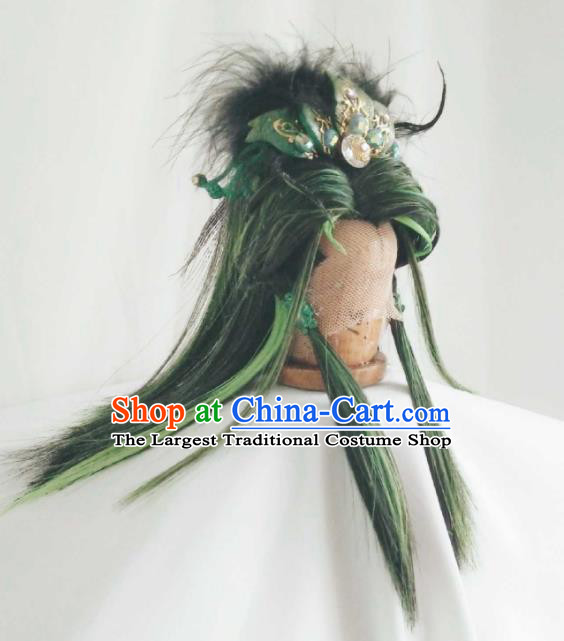 Handmade China Cosplay Royal Duke Wigs and Hair Crown Traditional Puppet Show Swordsman Hairpieces Ancient King Headdress