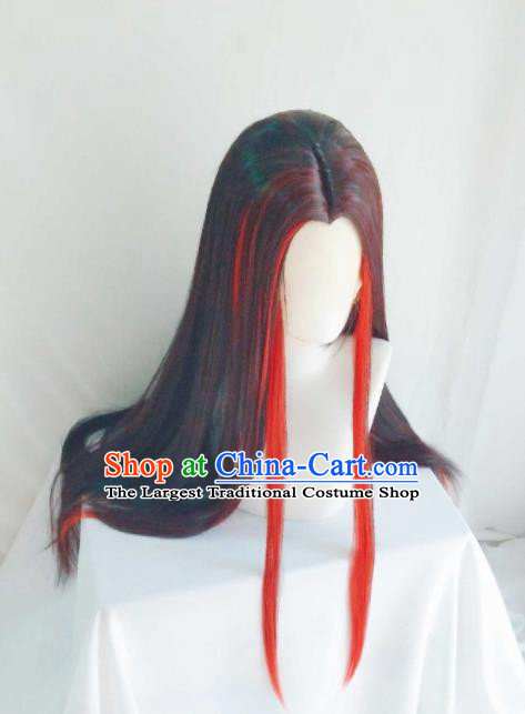 Handmade China Ancient Royal Prince Headdress Cosplay Childe Red Wigs Traditional Puppet Show Swordsman Hairpieces