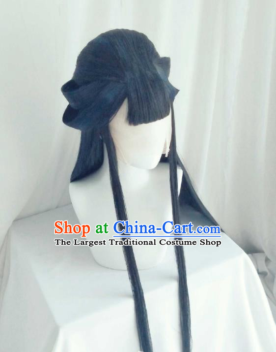Chinese Ancient Young Lady Navy Wigs Headwear Traditional Puppet Show Fairy Princess Hairpins Hairpieces Cosplay Swordswoman Hair Accessories