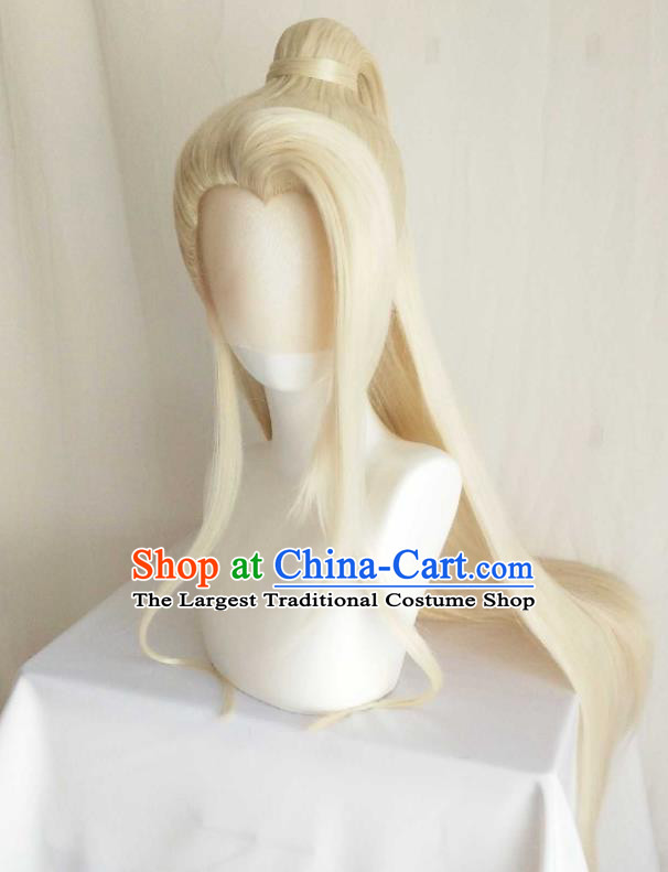 Handmade China Traditional Tang Dynasty Prince Hairpieces Ancient Childe Headdress Cosplay Swordsman Golden Wigs