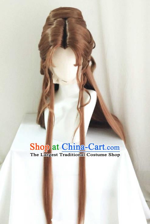 Chinese Traditional Puppet Show Cui Hanluo Hairpieces Cosplay Swordswoman Hair Accessories Ancient Goddess Brown Wigs Headwear